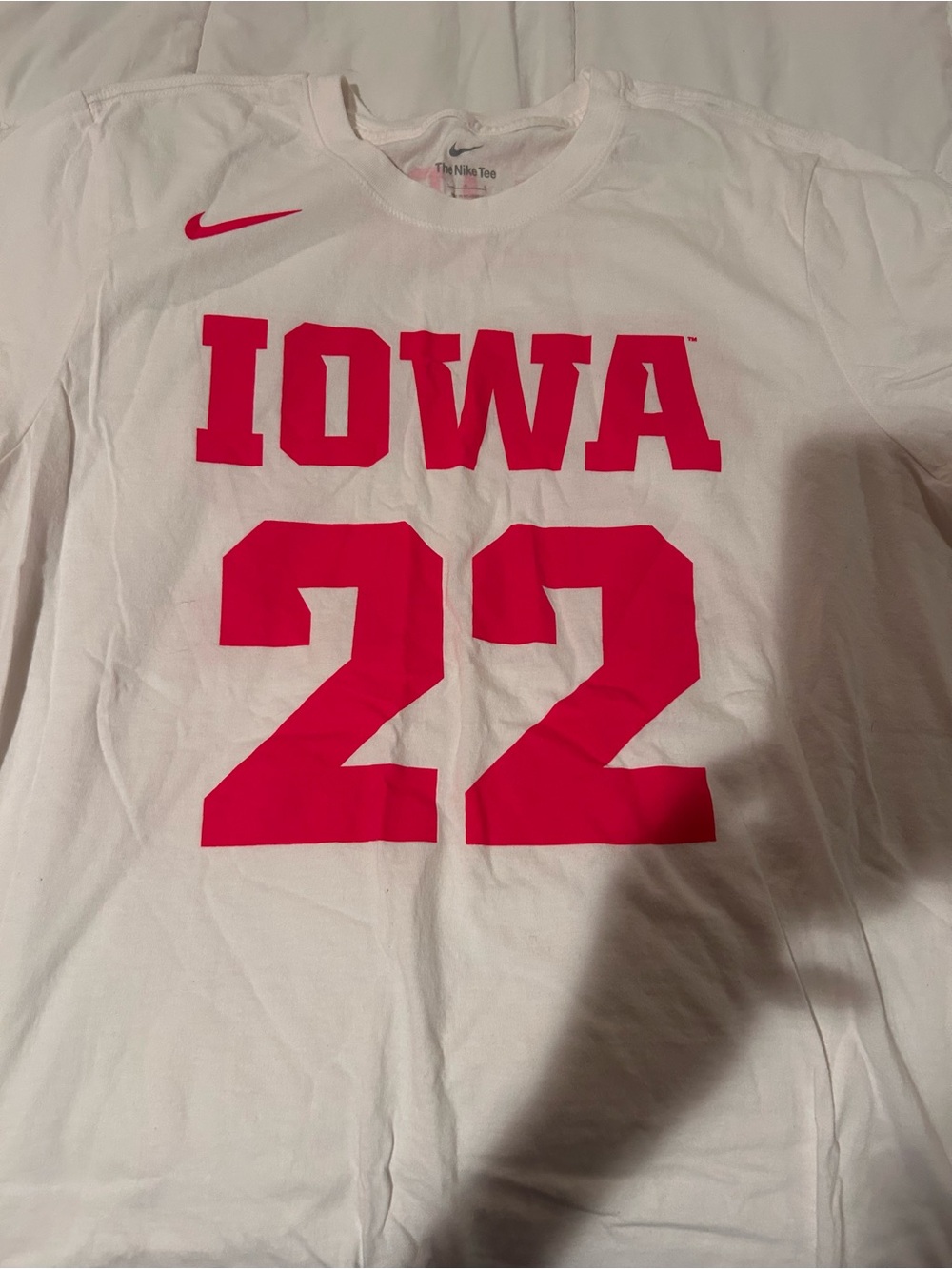 Nike White Short Sleeve Tee with Bright Pink IOWA 22 Graphics